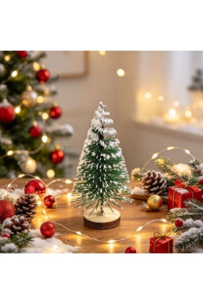 Kmt Style Small snowy Christmas tree table decoration 8cm, green twigs with w...