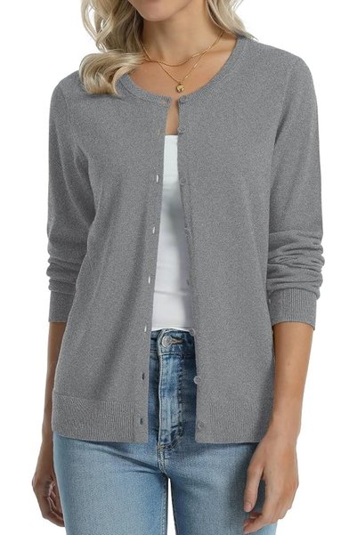 GENERAL QUALFORT Women's 100% Cotton Lightweight Cardigans Long Sleeve Knitte...