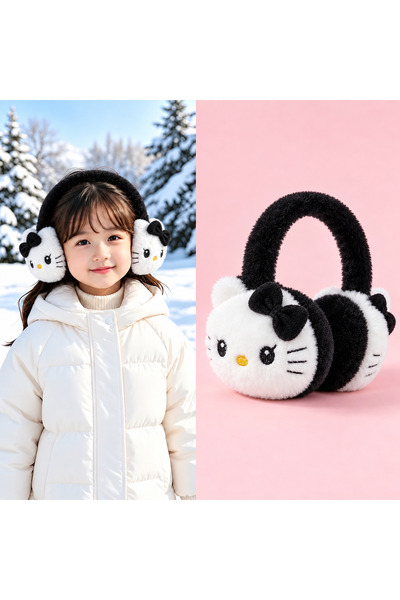 synshop Χαριτωμένη γάτα Hello Kitty με μοτίβο ασπρόμαυρο, βελούδινα ακουστικά...