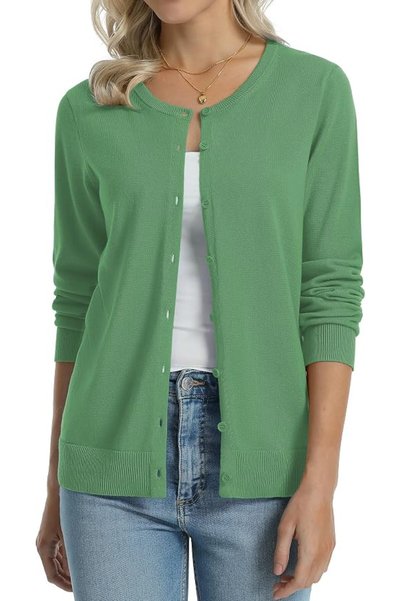 GENERAL QUALFORT Women's 100% Cotton Lightweight Cardigans Long Sleeve Knitte...