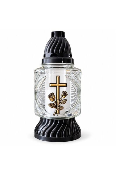 BISPOL Lumânare memorială din sticlă albă cu cruce, înălțime 17 cm – LCA 403B...
