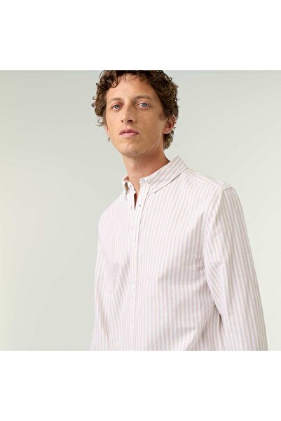 KIABI Striped Shirt With Button-Down Collar Beige