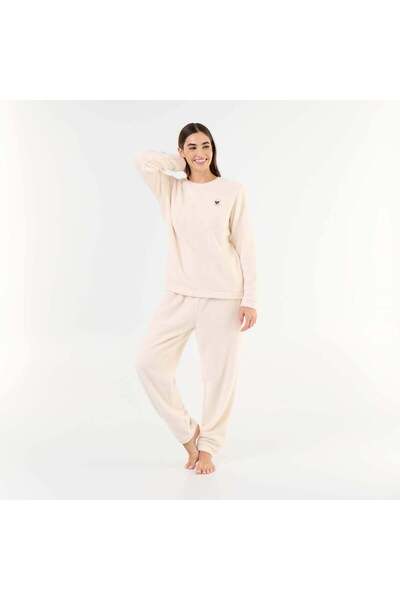 KIABI Fleece T-Shirt And Trousers Pajama Set - 2-Piece White