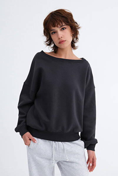 Addax Kayık Collar Hooded Sweatshirt S1972