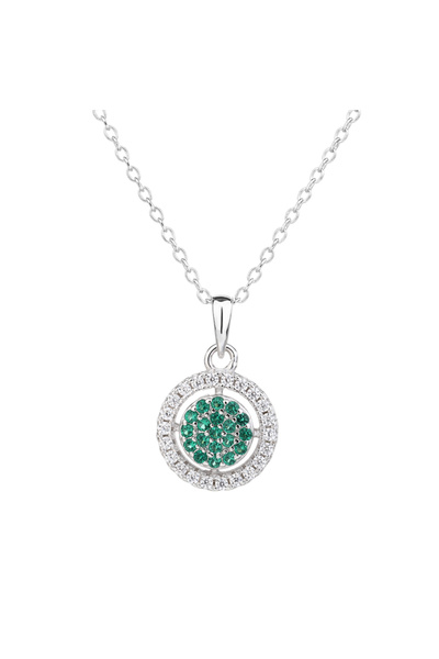 OEM Women's Necklace 925 Silver, rhodium plated, silver, green crystals, chai...