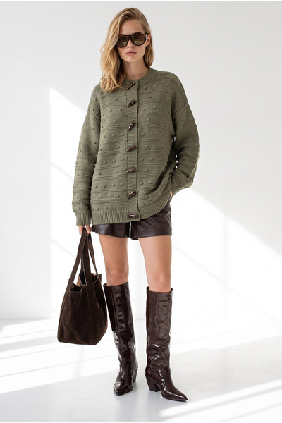 Olalook Women's Khaki Buttoned Casual Knitwear Cardigan Hrk-19000516