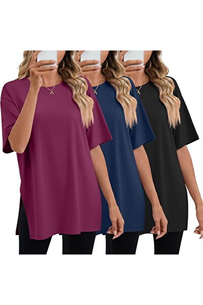 GENERAL Huukeay Pack Women's Oversized Gym T Shirts Cotton Short Sleeve Side ...