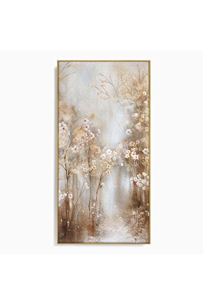 Luxcanva Tablou Canvas Gradina De Iarna 70x140 cm cu Rama Auriu Flori Plimbar...