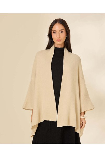REDTAG Women Cream Open-Front Knit Cardigan With Wide Sleeves