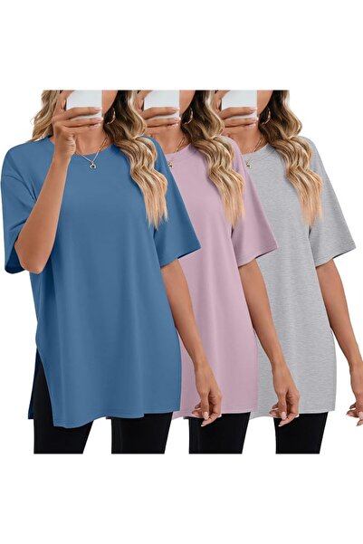 GENERAL Huukeay Pack Women's Oversized Gym T Shirts Cotton Short Sleeve Side ...