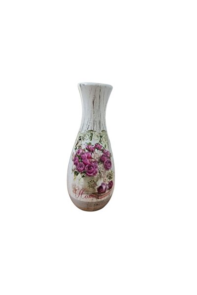 Polux Vază ceramică personalizată, tip bulb, cu trandafir, 20 cm