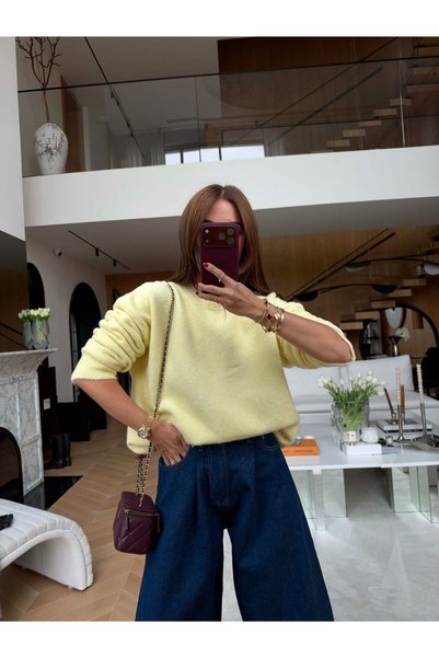 Özge Özgenç سترة صوفية أساسية ذات ياقة مضلعة