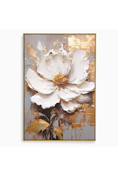 Luxcanva Tablou Canvas Floare Aurie in Lumina 100x150 cm cu Rama Auriu Petale...