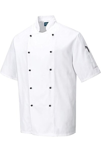 PORTWEST C734 Unisex Kent Chef Jacket Short Sleeve White, Large