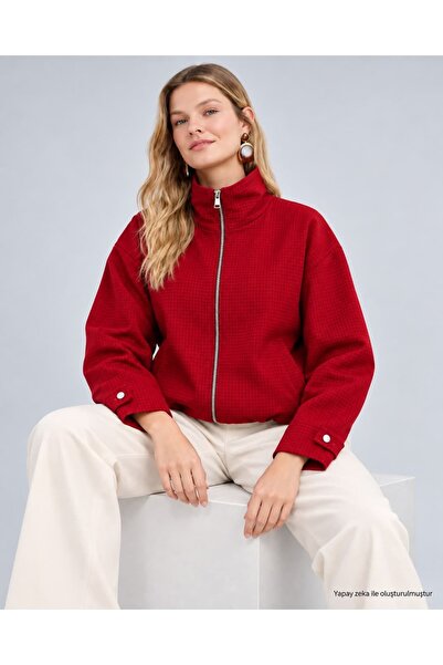 Serpirella Butik جاكيت بومبر منقوش بياقة عالية وسحاب أمامي