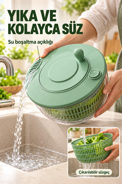 indirimsevinci 6 Aparatlı Manuel Salata ve Sebze Kurutucu, Hazneli Rende Dilimleyici ve Yumurta Ayırıcı Set