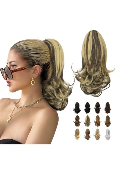 Dotail Extensie de păr, 33 cm, Ondulată, Cu clipsuri, Fibră sintetică, Blond ...