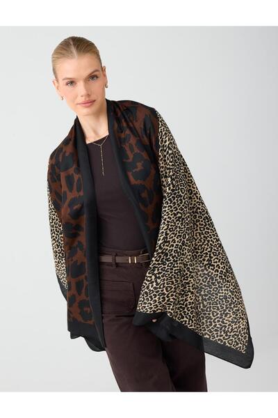 Jimmy Key Kahverengi Leopar Desenli Şal