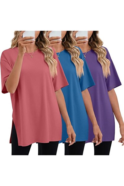 GENERAL Huukeay Pack Women's Oversized Gym T Shirts Cotton Short Sleeve Side ...
