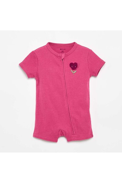 KIABI Dreamy Ribbed Knit Short Sleepsuit Pink