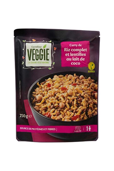 Carrefour Orez la microunde cu curry si linte cu lapte de cocos Veggie, 250g