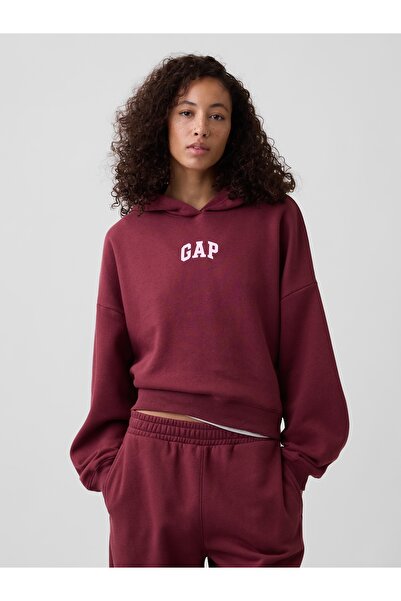 GAP Kadın Koyu Kırmızı Relaxed Logo Fleece Sweatshirt