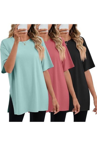 GENERAL Huukeay Pack Women's Oversized Gym T Shirts Cotton Short Sleeve Side ...