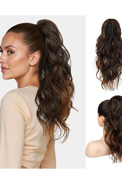 Flufymooz Extensie de păr, 45 cm, Păr ondulat, Cu clips, Rezistent la căldură...