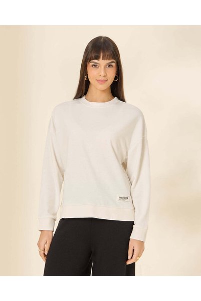REDTAG Women Ivory Crew Neck Sweatshirt