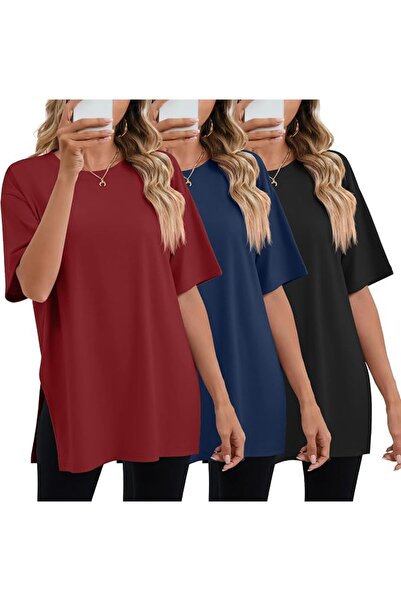 GENERAL Huukeay Pack Women's Oversized Gym T Shirts Cotton Short Sleeve Side ...
