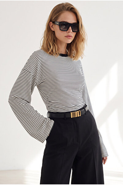 Olalook Women's White Crew Neck Striped Spanish Sleeve Cotton Blouse Blz-1900...