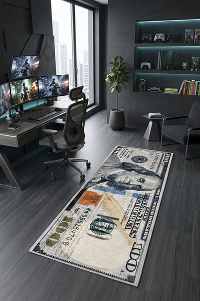 barsin home 100 Dolar Desenli Dijital Baskı Halı Dolar Banknot Baskılı Çalışm...