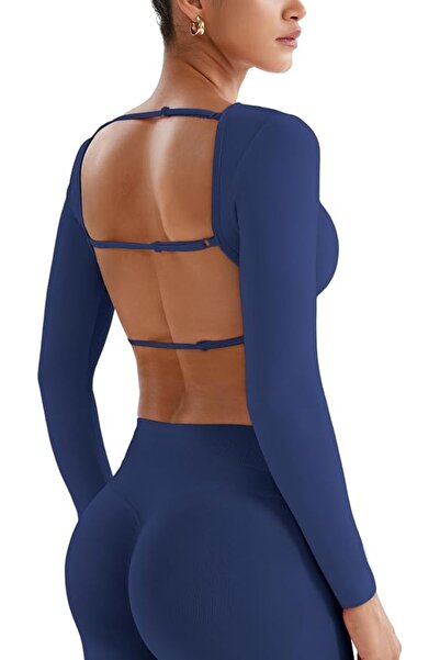 GENERAL YEOREO Women's Backless Long Sleeve Adjustable Straps Seamless Crop T...