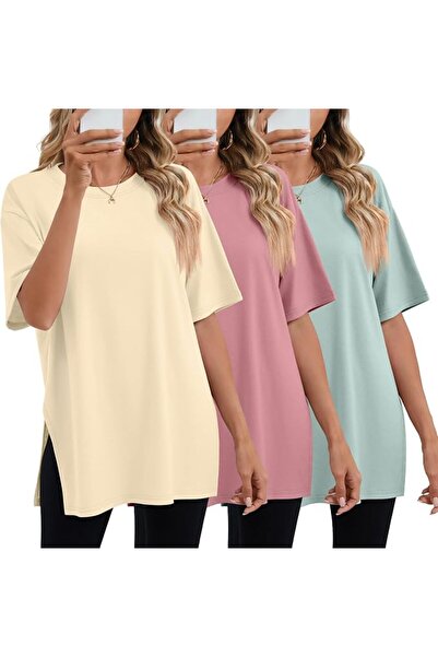 GENERAL Huukeay Pack Women's Oversized Gym T Shirts Cotton Short Sleeve Side ...