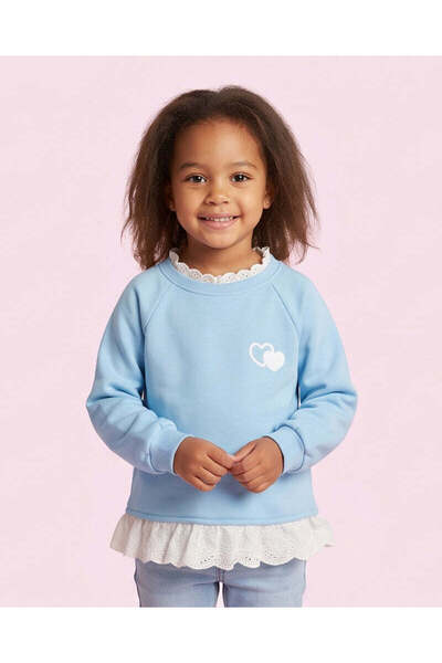 REDTAG Girls Blue Heart-Print Sweatshirt
