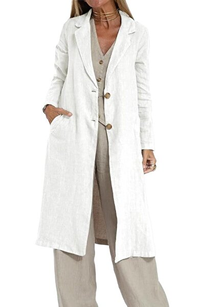 GENERAL IDEALSANXUN Womens Long Linen Blazer Jackets Casual Lightweight Trenc...