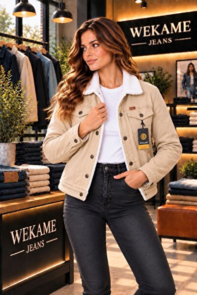 WKM Women's Casual Regular Fit Fur Lined Denim Jacket