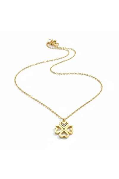 ÇELİKSİLVERTAKI Lucky Clover Gold Steel Necklace - 4-Leaf Heart-Shaped |   Ne...