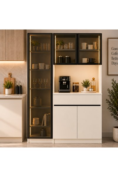 ALONEX HOME Lonex Kahve Köşesi 3 kapaklı LED Aydınlatmalı Temperli Cam Kapakl...