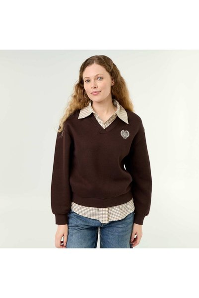 KIABI 2-In-1 Shirt Sweatshirt Brown