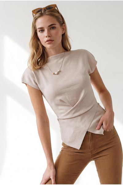 Olalook Women's Stone Pendant Button Detailed Viscose Knitwear Blouse Blz-190...