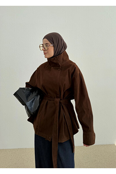 MODA AKSA 2156 SÜET ARKASI LASTİKLİ TRENÇKOT ACI KAHVE