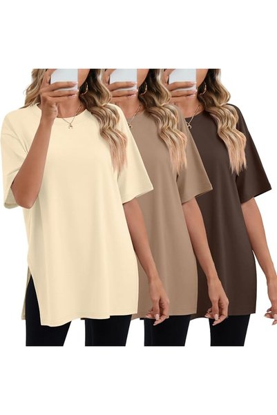 GENERAL Huukeay Pack Women's Oversized Gym T Shirts Cotton Short Sleeve Side ...