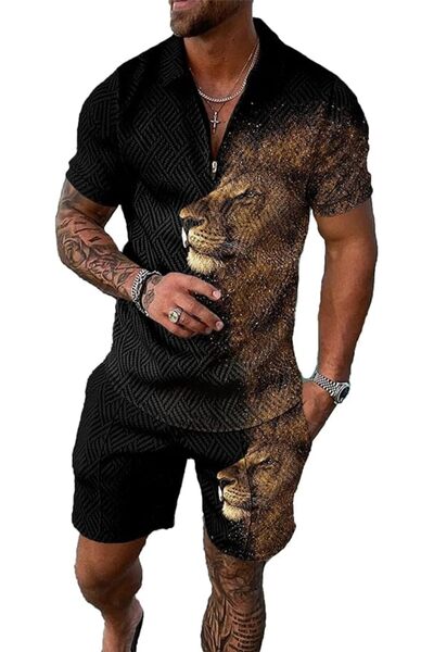 GENERAL BIRW Men‘s Track Suits 2 Piece Summer Short Sets Outfits Fashion Polo...