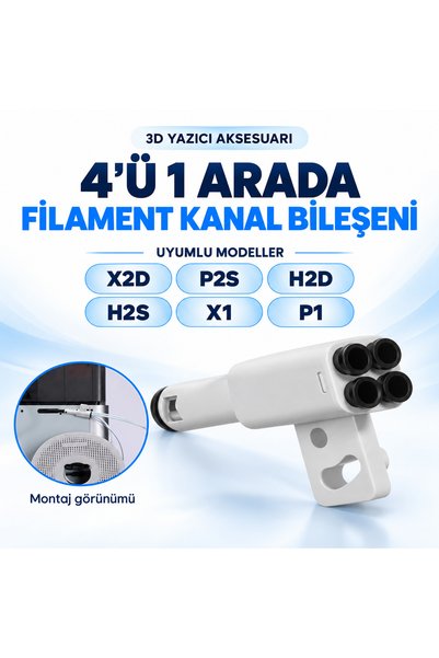 Birfigurum Bambu Lab X2D/P2S/H2D/H2S/X1/P1 AMS Filament Hub PTFE Adaptör 4in1
