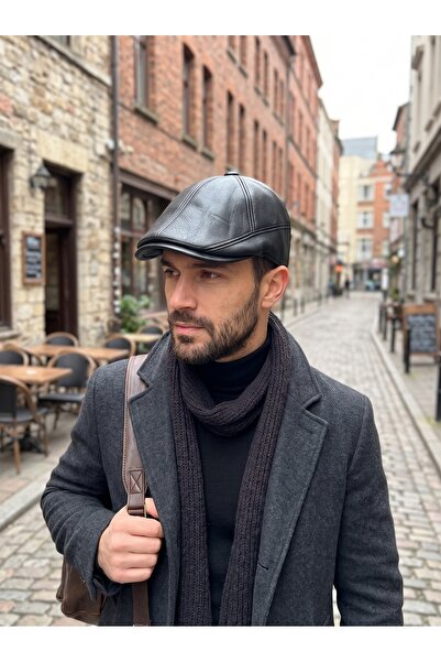 PIECE SIGNATURE Winter Foldable Faux Leather Unisex Cap / Beanie Hat