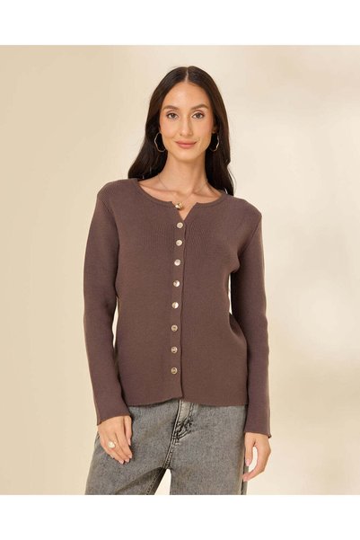 REDTAG Women Brown Knitted Crew Neck Sweater