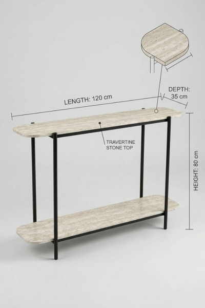 RAQİ طاولة كونسول عصرية برفوف من طبقتين، إطار معدني أسود، 120 × 35 × 80 سم – طاولة أنيقة للمدخل وغرفة المعيشة والممر
