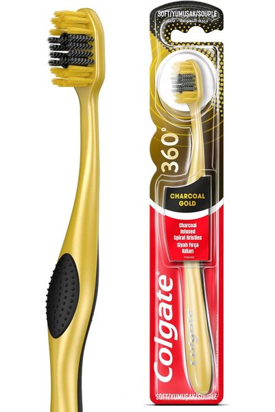 Colgate Palmolive فرشاة أسنان كولجيت 360 بالفحم الذهبي، شعيرات حلزونية مملوءة...