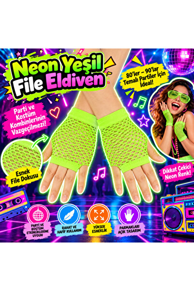 NW NessiWorld 80S 90S Retro Neon Green Fishnet Fingerless Short Gloves 11cm